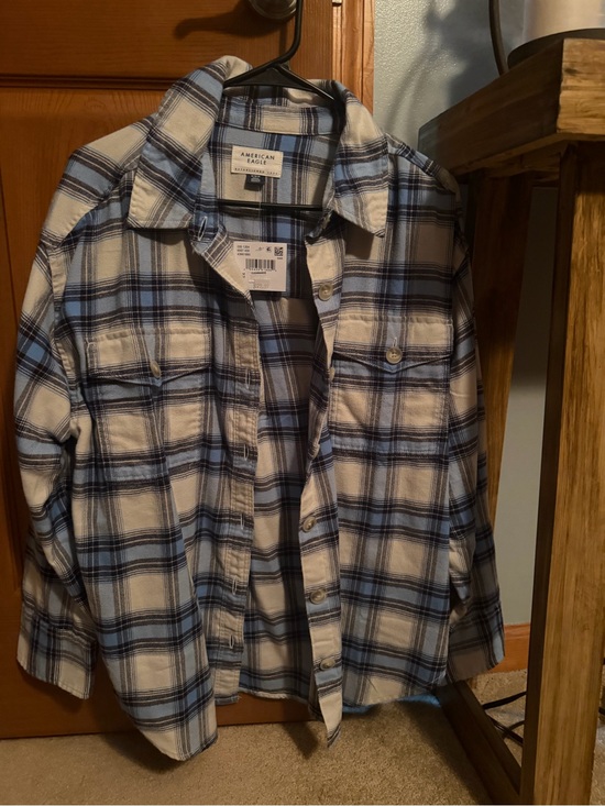American Eagle Outfitters Tops - American Eagle Blue & White Plaid Flannel Shirt